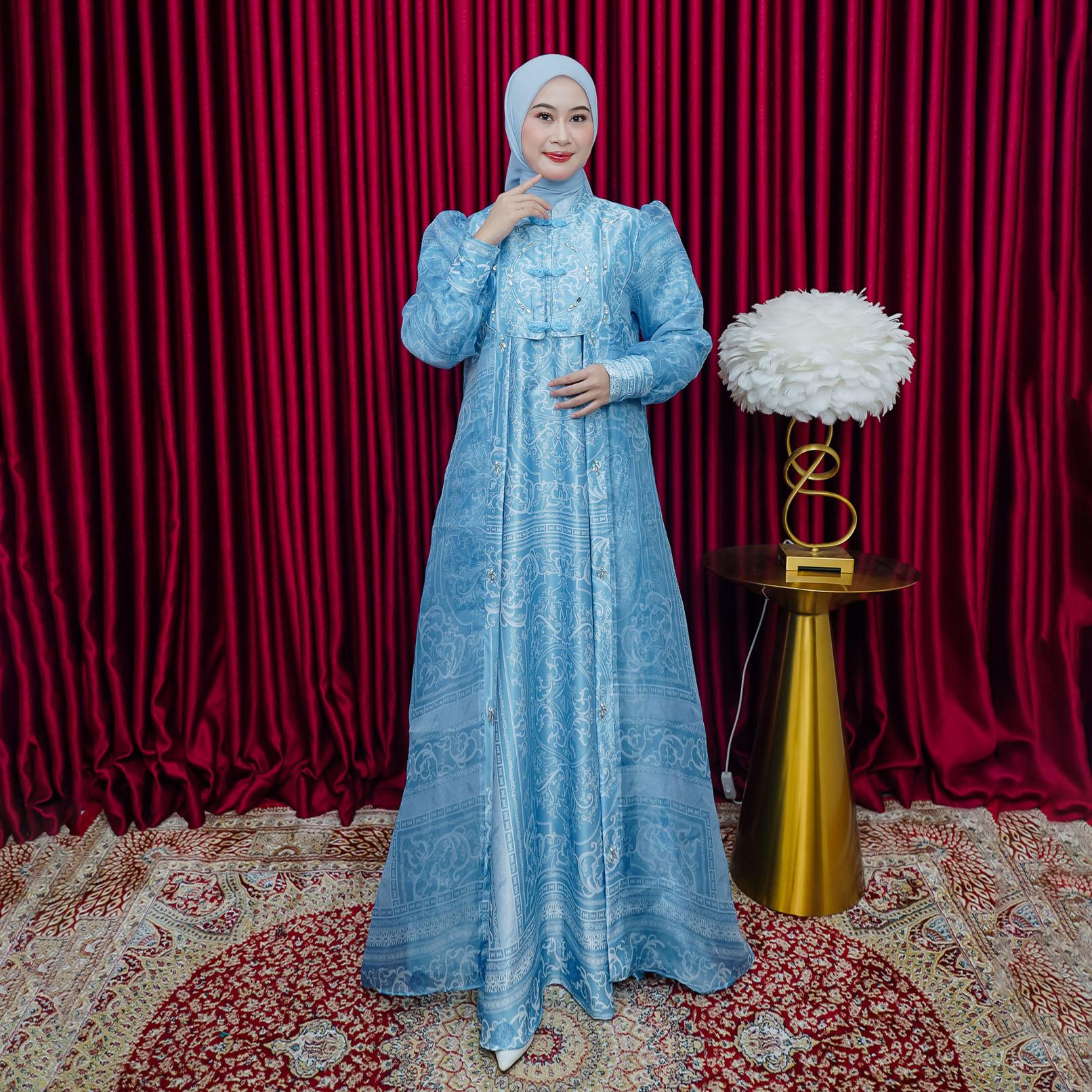 DAZFA-Gamis Arabella Syar'i Premium Organza Layer Motif Exlusif Busui Friendly Dress Muslim Mewah