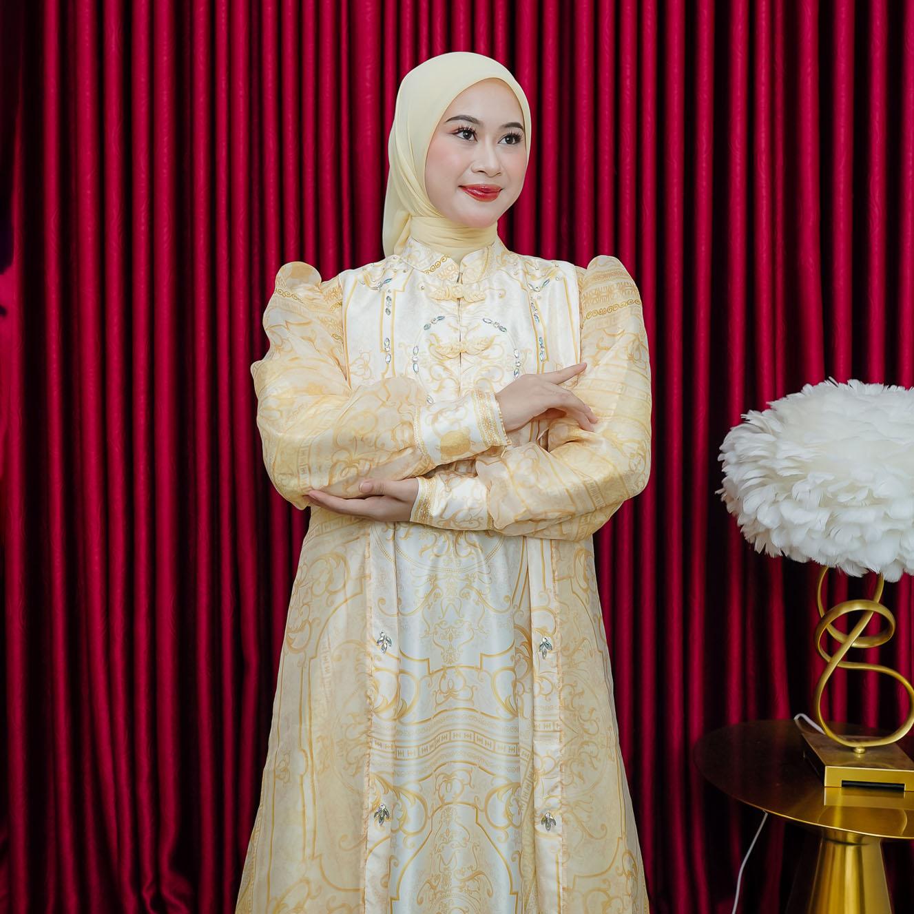 DAZFA-Gamis Arabella Syar'i Premium Organza Layer Motif Exlusif Busui Friendly Dress Muslim Mewah Detail
