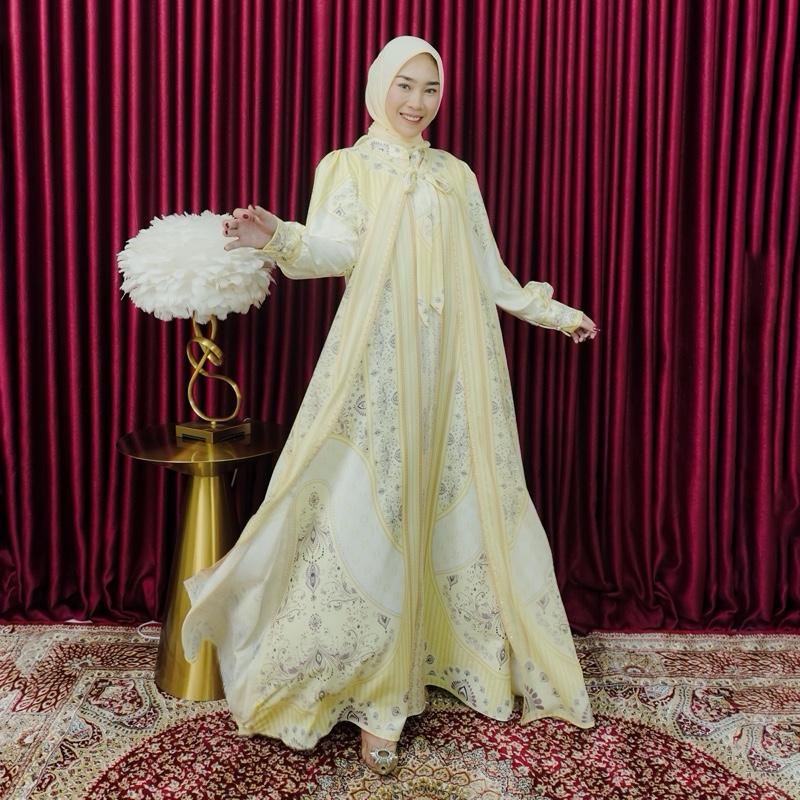 DAZFA - Gamis Muslim Wanita Dresden Layer Ceruti Tali Pita